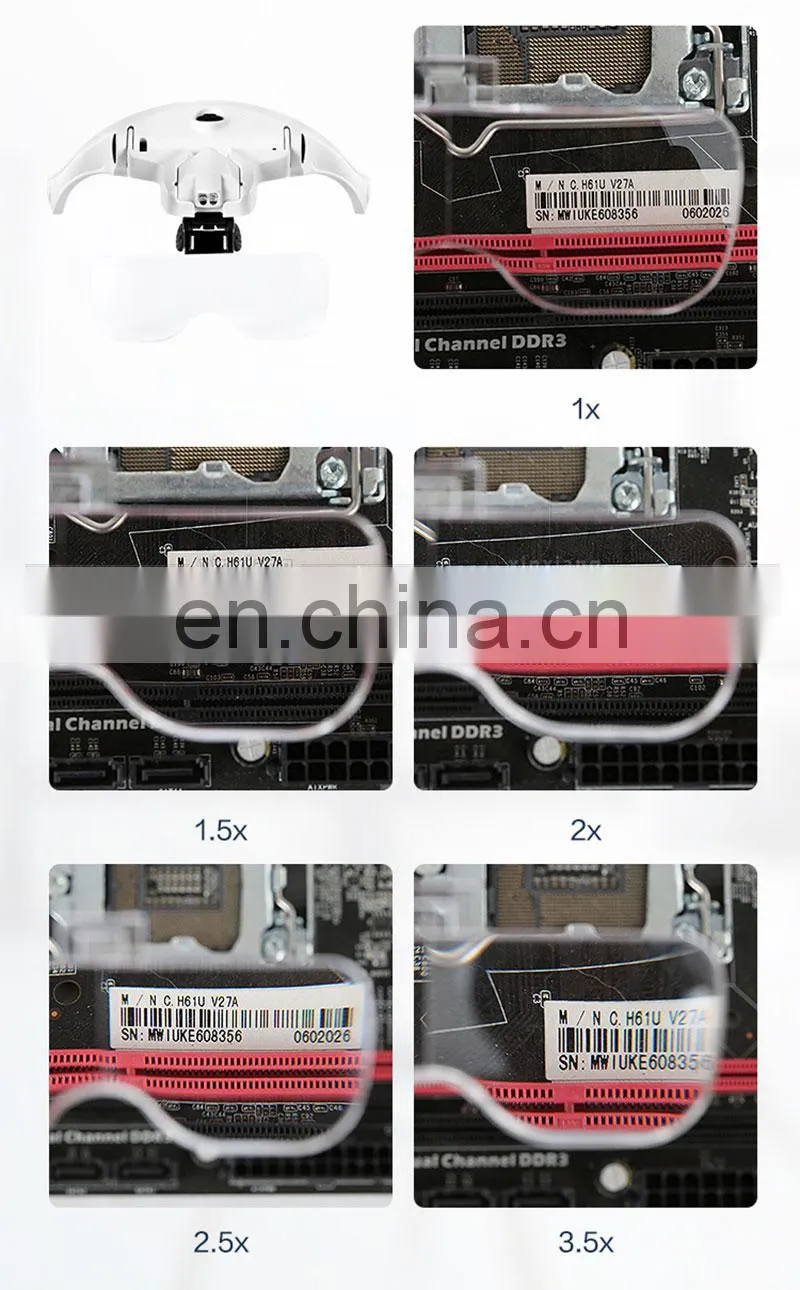 Head-Mounted Repair Inspection Microscopic Carving Cosmetic Embroidery LED Light Magnifying Glass WIth Five Magnification Lens