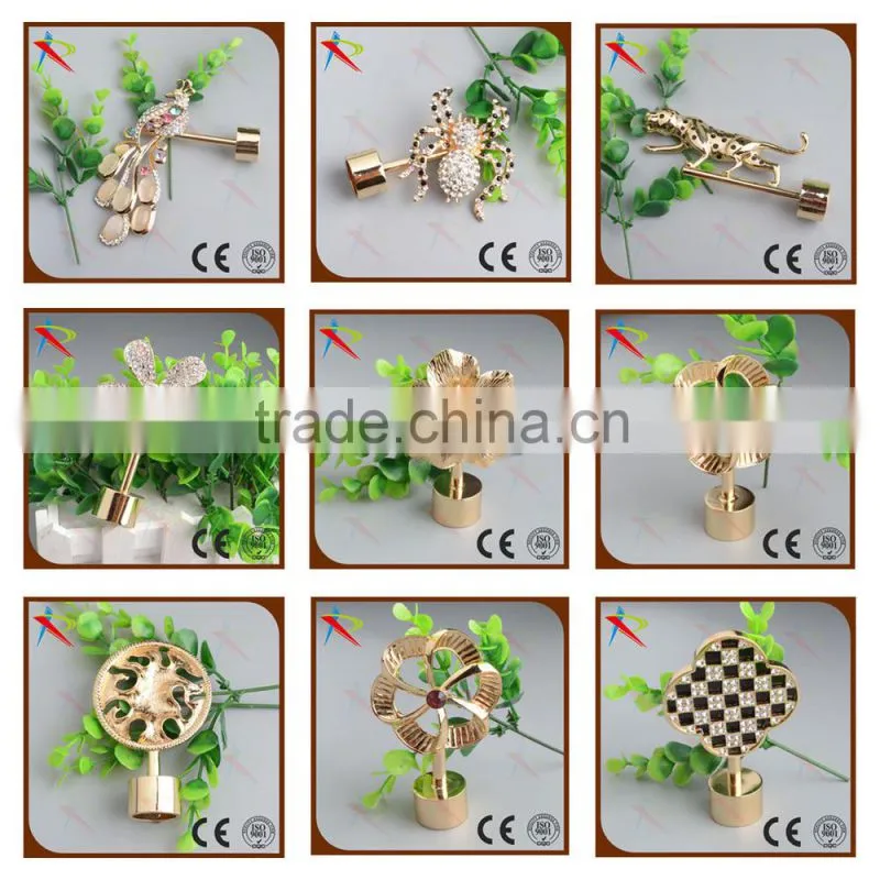 Golden curtain rod and finial set with shiny diamond decorated