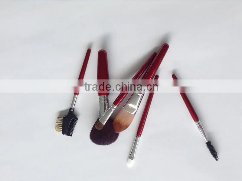 Red handle 6pcs goat hair makeup brush kits for beauty