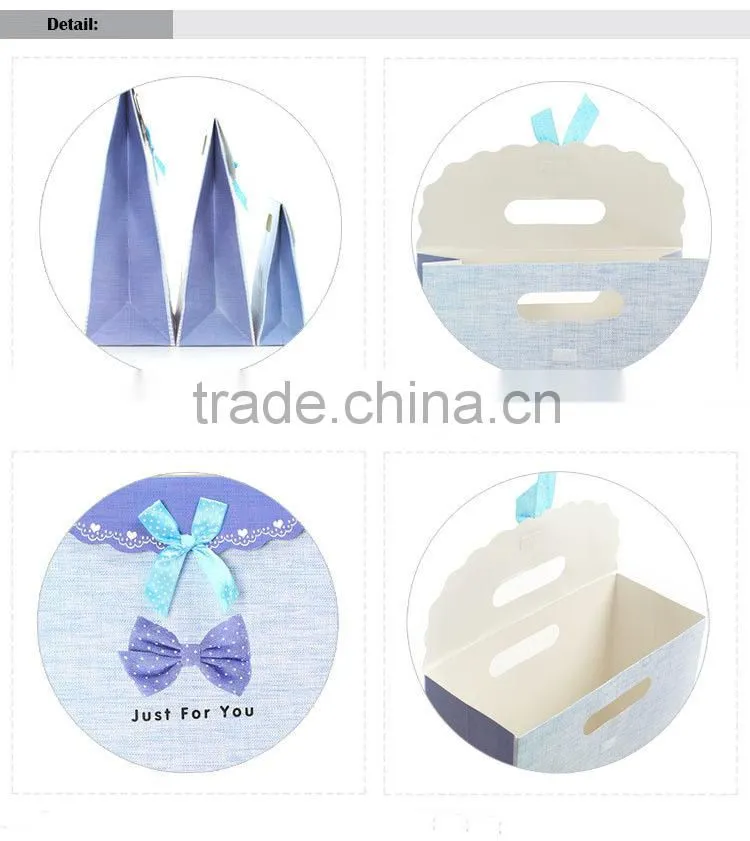 blue color ribbon gift paper bag without handle