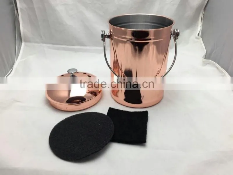 Copper-Plated Stainless Steel Compost Bin with Two Odor-Absorbing Filters - 1 Gallon