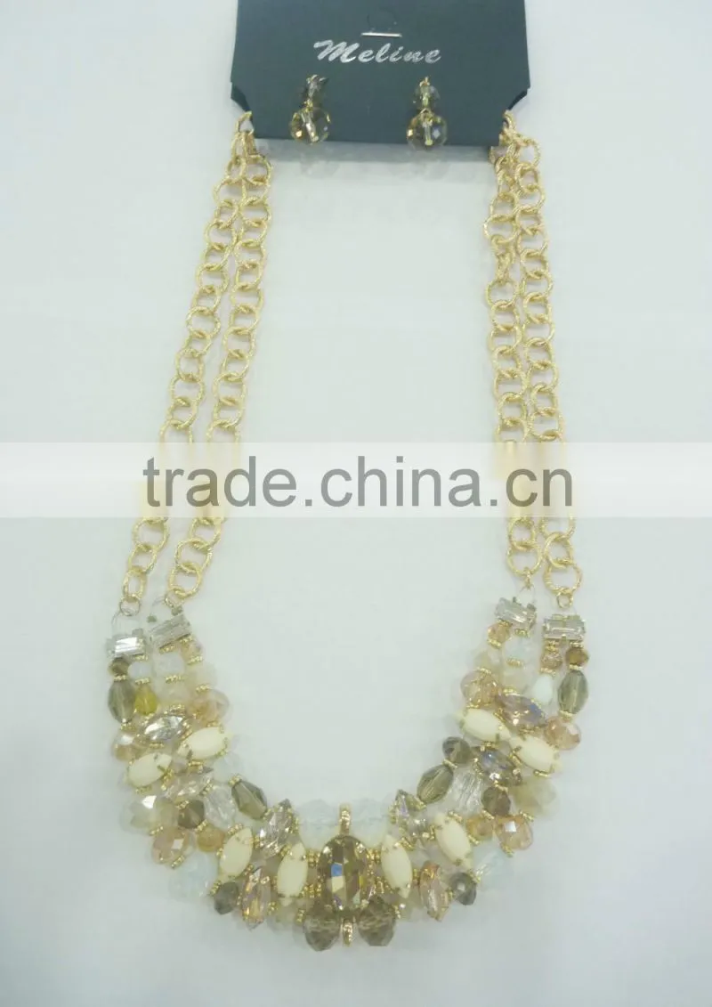 FACHION GLASS BEADED METAL CHAIN NECKLACE EARRING SET