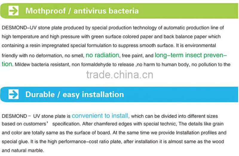 Waterproof / corrosion resistant / Surface scratch resistant Environment protecting UV marble board