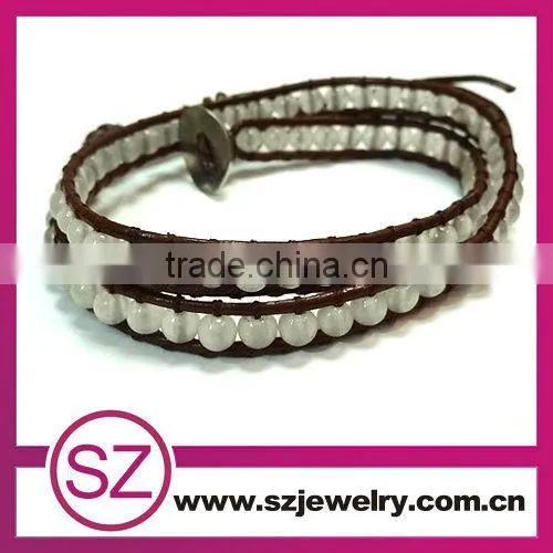 new style white gemstone wholesale european style leather wrap love bracelet