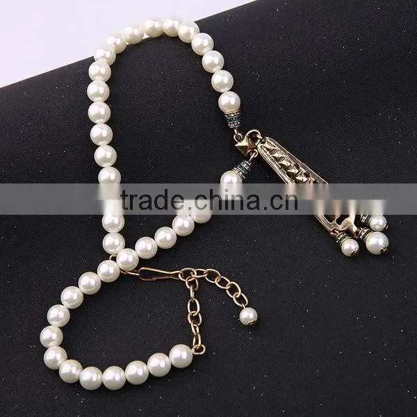 Personalized Sapphire Charm Pearl Chain Necklaces