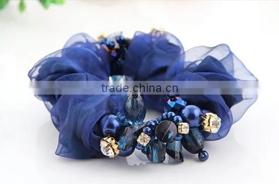 High-end hair headwear Soft double color bead curtain rose hair rope hair bands Elastic