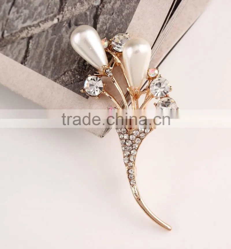 Bouquent Rhinestone Brooch Pins,New Product Flower Pearl Rhinestone Brooch For Dress