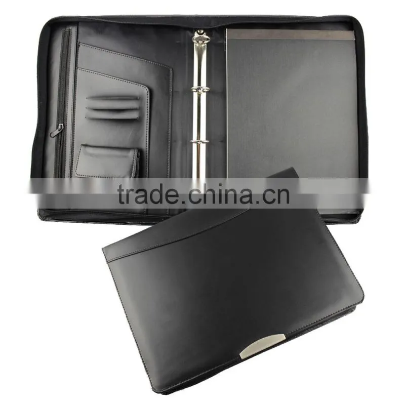 2016 Zipper 4ring Leather Conference Binder with Notepad