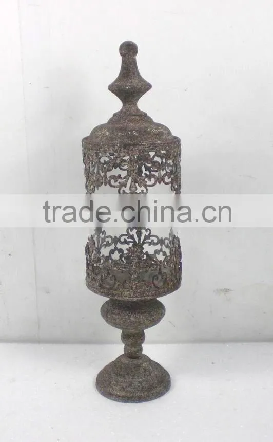 8009381MC- round metal and glass candle lantern
