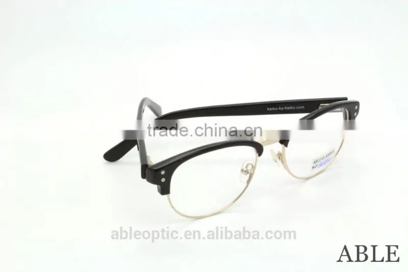 2015 hotselling round black acetate hand made spectacles optical frames eyewear eyeglasses with half-rim metal