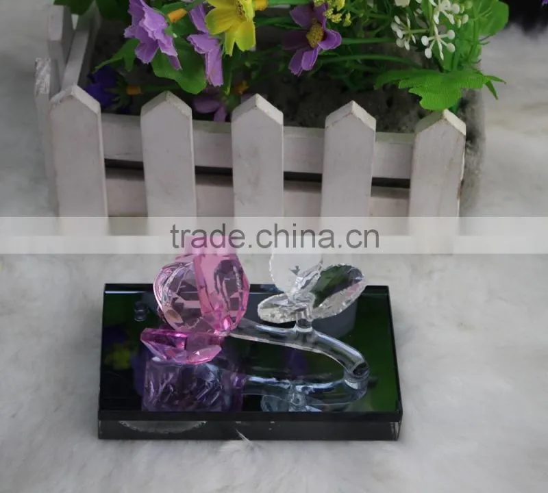 Factory directly sale hot seller high quality crystal rose with base togther for hot selling