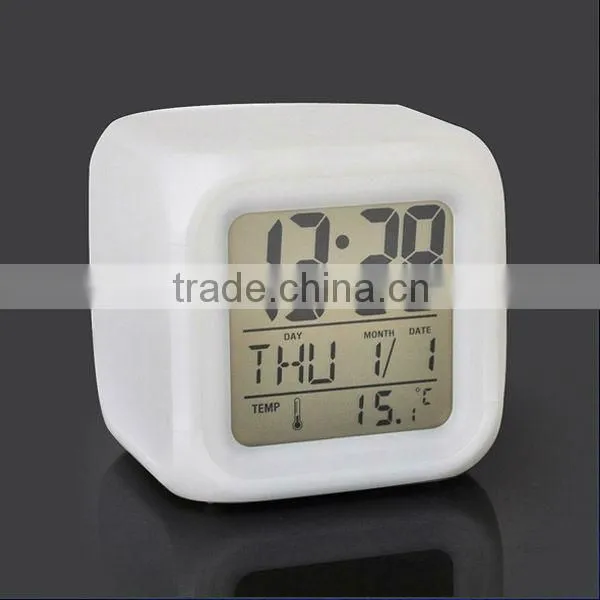 7 LED Color Change PVC Digital Alarm with Thermometer Clock