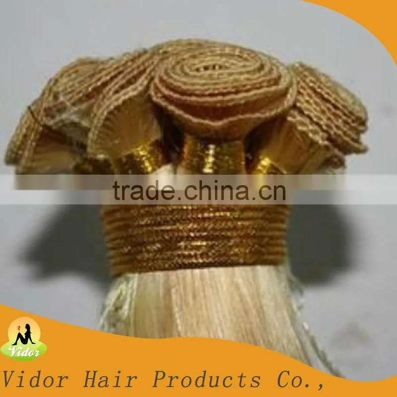 Hand Tied Hair Weft Human Hair Silky Straight Style Color 613#