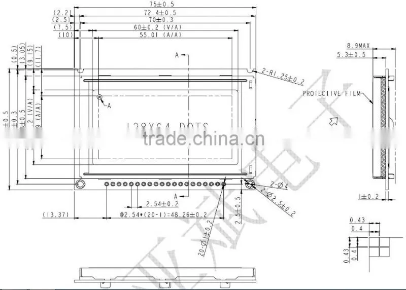 Parallel graphic lcd 128x64, STN positive graphical lcd display,5v,yellow-green led backlight.