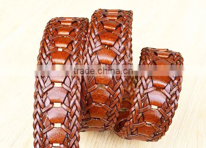 2015 Hot design lady belts Brown fashion braided leather belt