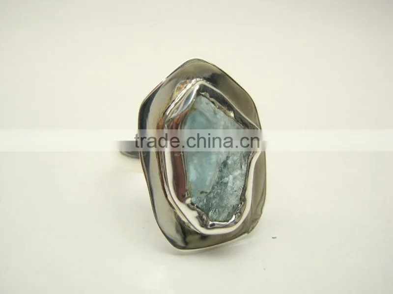 Aquamarine Raw Natural Gemstones Fashion Ring, 925 Solid Sterling Silver Adjustable Rings, Brazilian Aquamarine Rough Gemstones