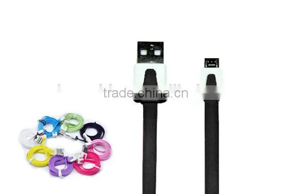 USB2.0 A to Micro USB B Data Sync Charge Cable Noodle Type Flat Pink
