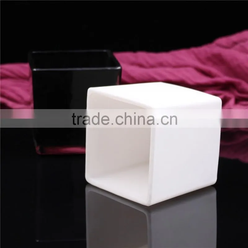 2016 unique high quality square glass candle holders with bamboo lid