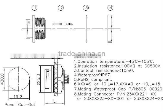 18 pin electronical wire connector, Chogori IP67 waterproof connector