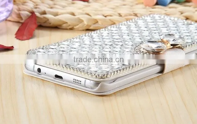 Luxury Leather Bling Crystal Diamond Bow Wallet Case for S7/S7 edge .For iphone 6/6s bling crystal wallet case