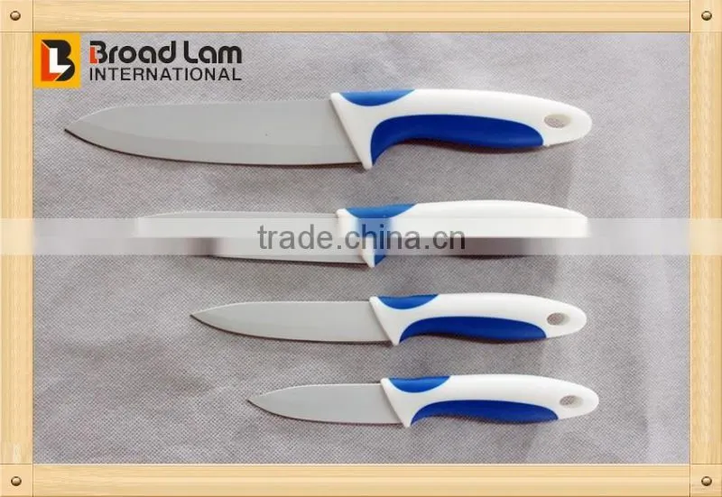 (NEW) 4pcs Ceramic Coating Stainless Steel Knife Set White Blade 3"+4"+5"+6" Double Color Handle