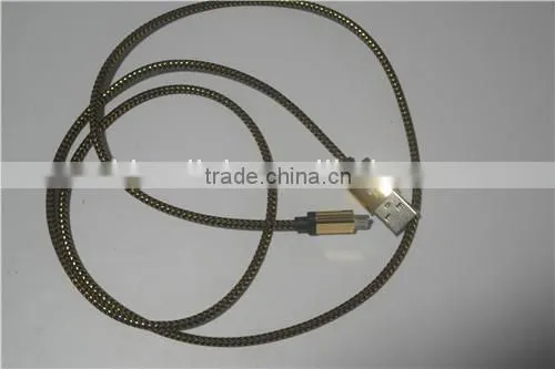 Gold Colour Micro USB Cable Nylon Line and Metal Plug Data Sync Charger microusb cable for samsung galaxy s6 s5 s4