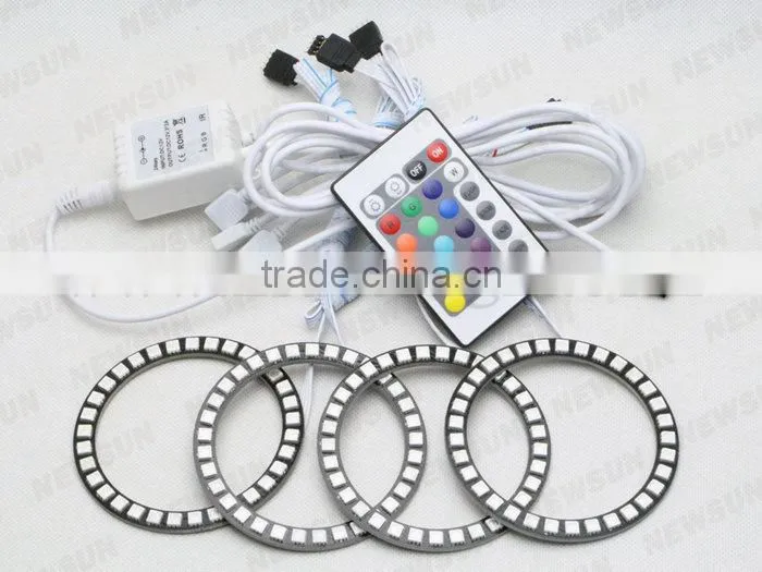 Factory cheap car lamps 12V DC high light color change 100mm RGB angel eyes with IR in auto lighting system