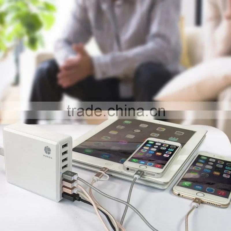 HUNDA 8in1 Intelligent Auto Detect HUNDA White Elegant Lines 60W 5V 8 Port USB Charger