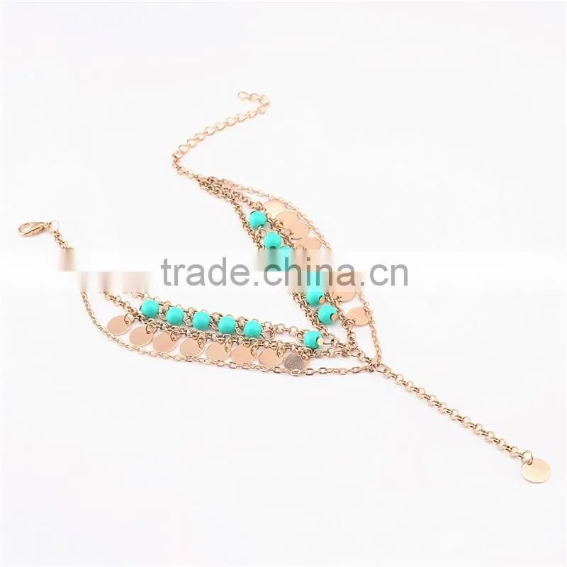 Fashion gold/silver anklets beaded foot jewelry anklets