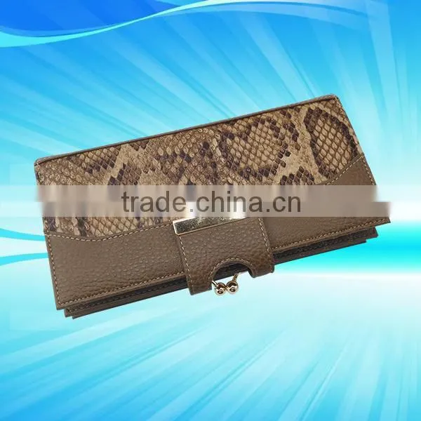 Gorgeous style with metal clip and snap design clutch leather purse for women/ladies/girls