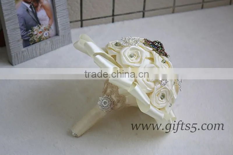 The best Brooch Bouque satin rose wedding flower crystal bouquet jewelry