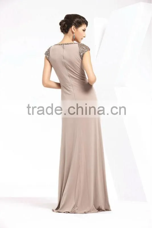 sleeveless v-neck beaded ruffle coffee cotton full length elegant dress