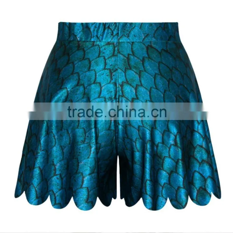 2015 New Hot Women beach shorts Wide leg pants Blue Scale Print N14-7