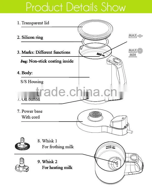 Stainless Steel New Design Magnetic Italian GS Electric Milk Frother