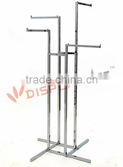 4-way clothing rack with 4-16'' straight arms, square tubing frame/arms---chrome