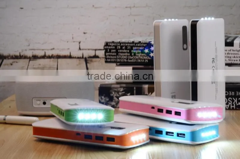 Three USB Socket port 2015 New Arrival CE Fashion Portable 15000mah Mobile Power Bank with led light