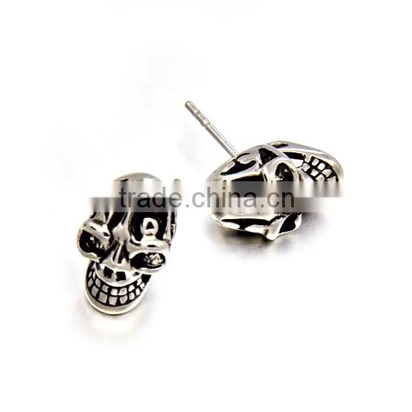 2016 Unique Design Mens Hip hop Jewelry Silver Casting Skull Charm Earrings