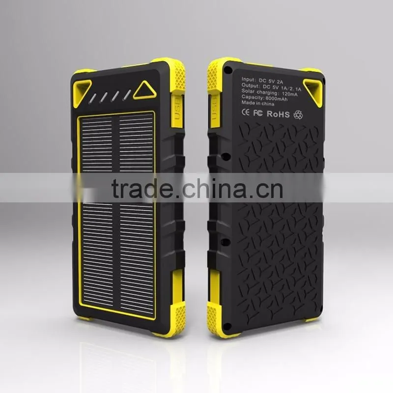 Hot waterproof 8000mah portable solar power charger for samsung mobile phone