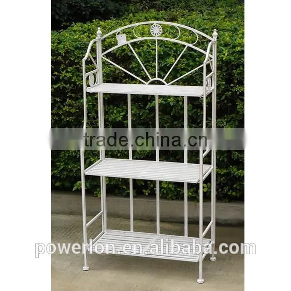 POWERLON white antique 3-tier metal storage garden shelf flower plant stand