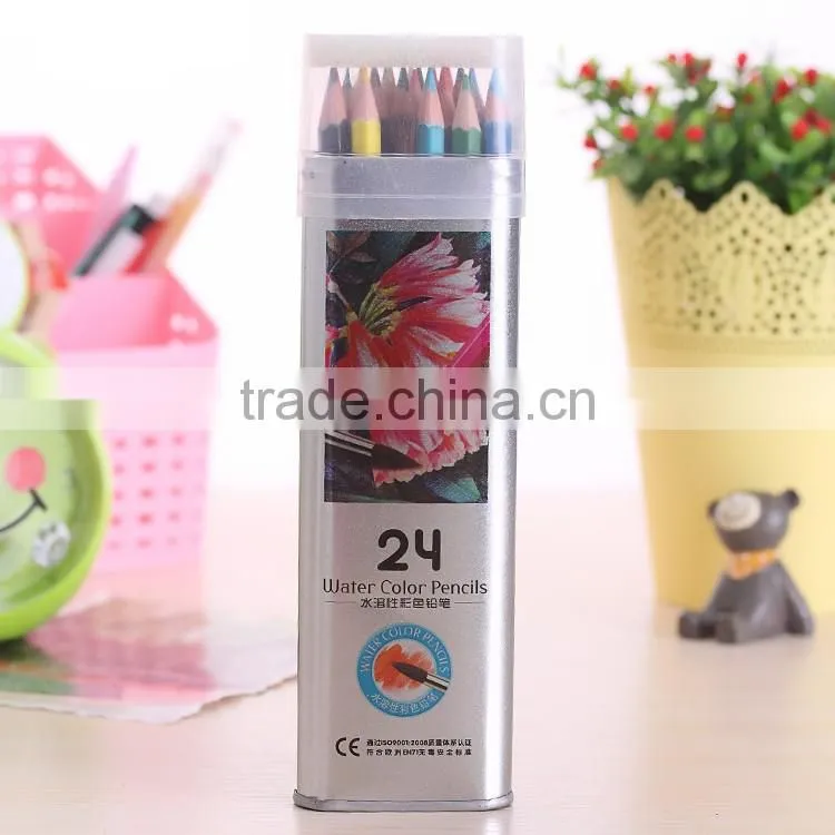Factory Wholesale Anti breaking Triangle Tin Box 24 Color Water Color Pencil Set