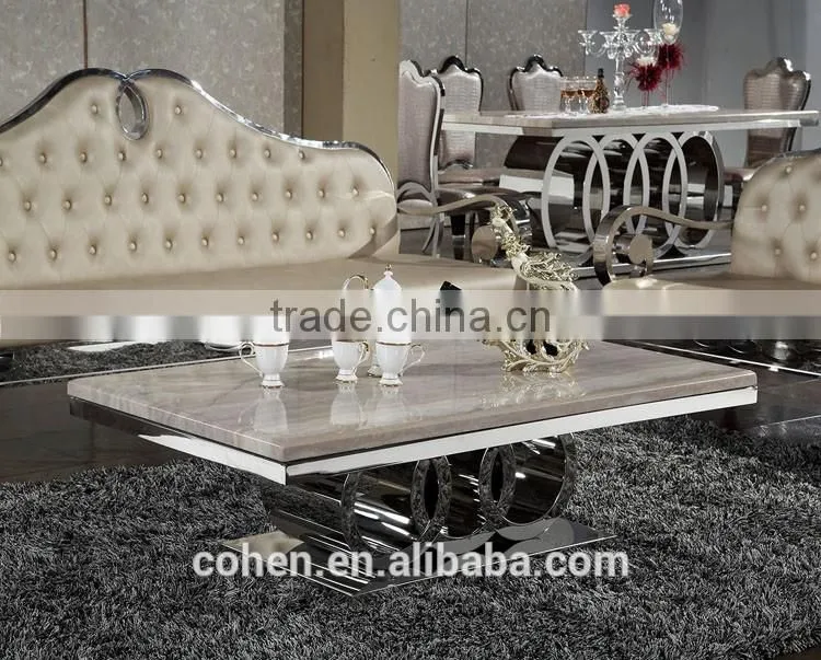 Audi symbol base marble top dining table set/dining table and chairs with stainless steel furniture and restaurant furniture