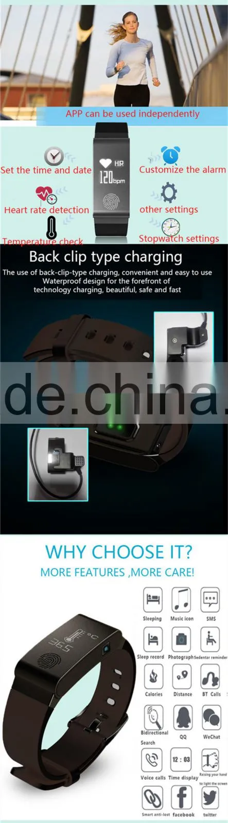 Smart Bracelet Watch Fitness Sports Activity Tracker Pedometers Waterproof Long Standby Display Steps Distance Temperature test