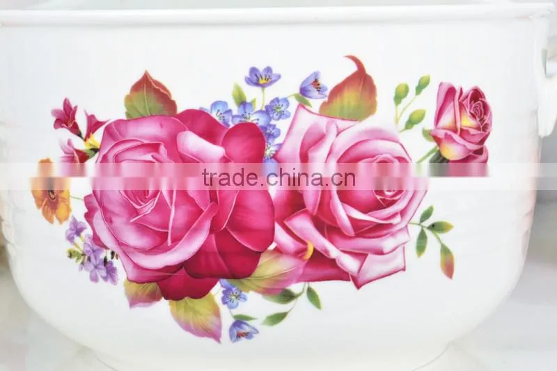 8"Porcelain microwave oven round pot with glass lid