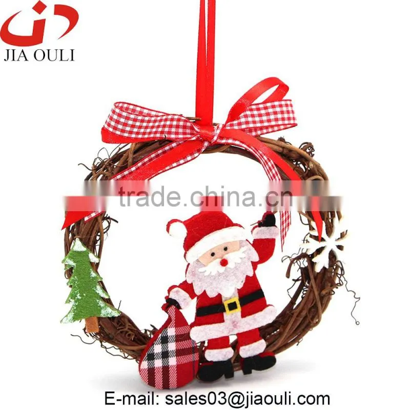 Hot sales Christmas decorations with santa claus rattan Christmas wreath Ornament