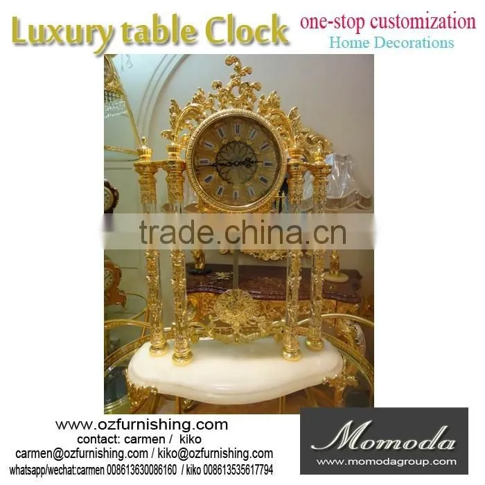 momoda Luxury Royal braroque style gold home decorations Crystal antique classic home marble basic metal copper desk clock