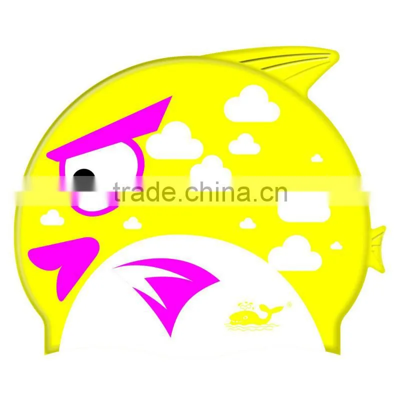 Kids Catoon swim cap with 100%silicone,kids fish shape swim cap