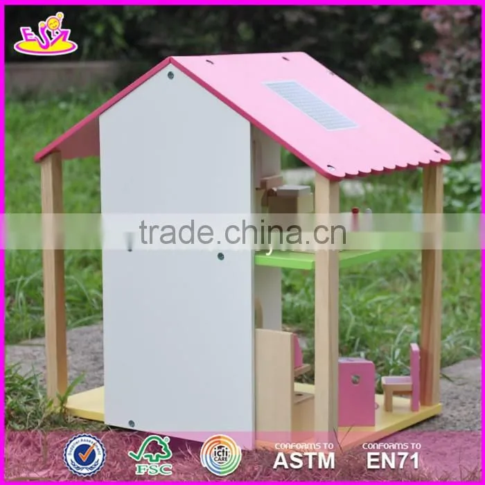 2017 New products lovely girls pink wooden dolls house for sale W06A165