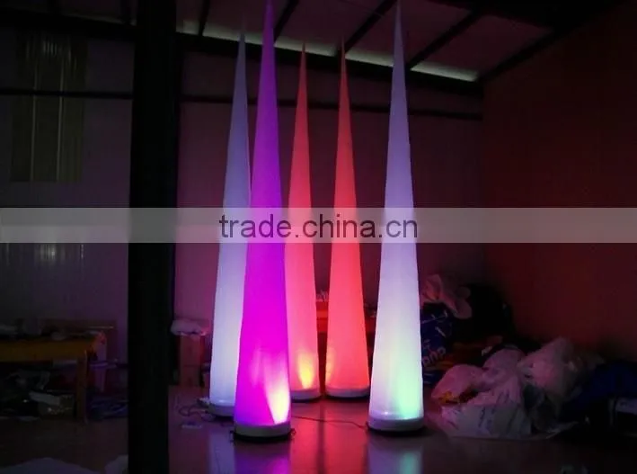 Colorful changing party decoration inflatable cone with led light