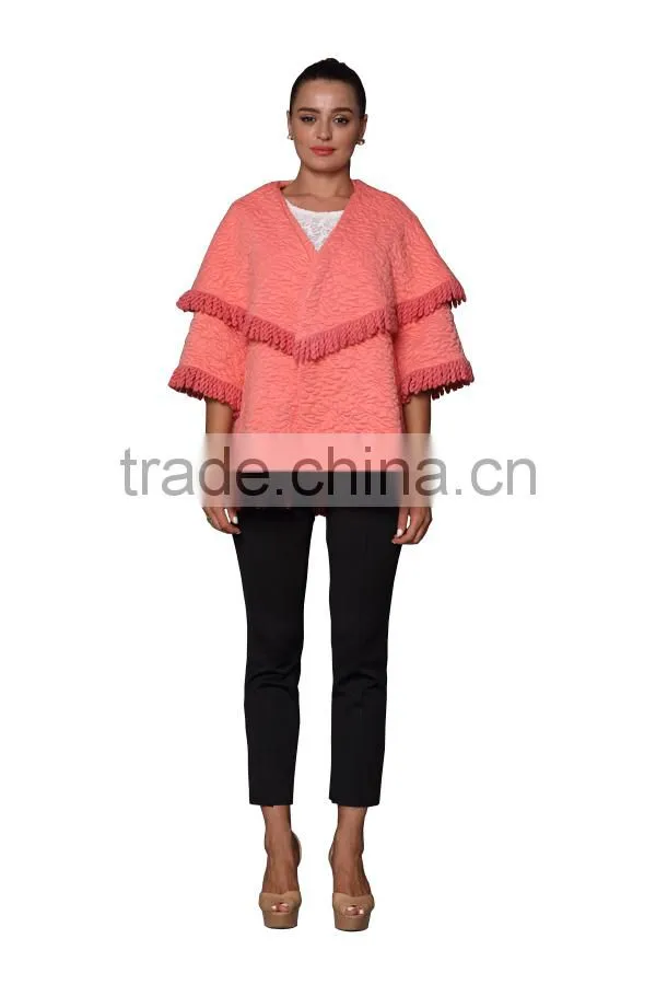 2015 New Fashion Tassel Hem Kimonos Long Sleeve Blouse