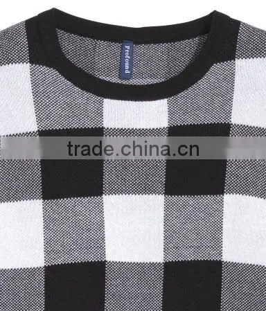 oem fashion design men o-neck fleece longline plaid long sleeve sweater